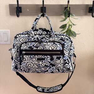 Vera Bradley Blue White Floral Quilted Weekender Travel Duffel Bag